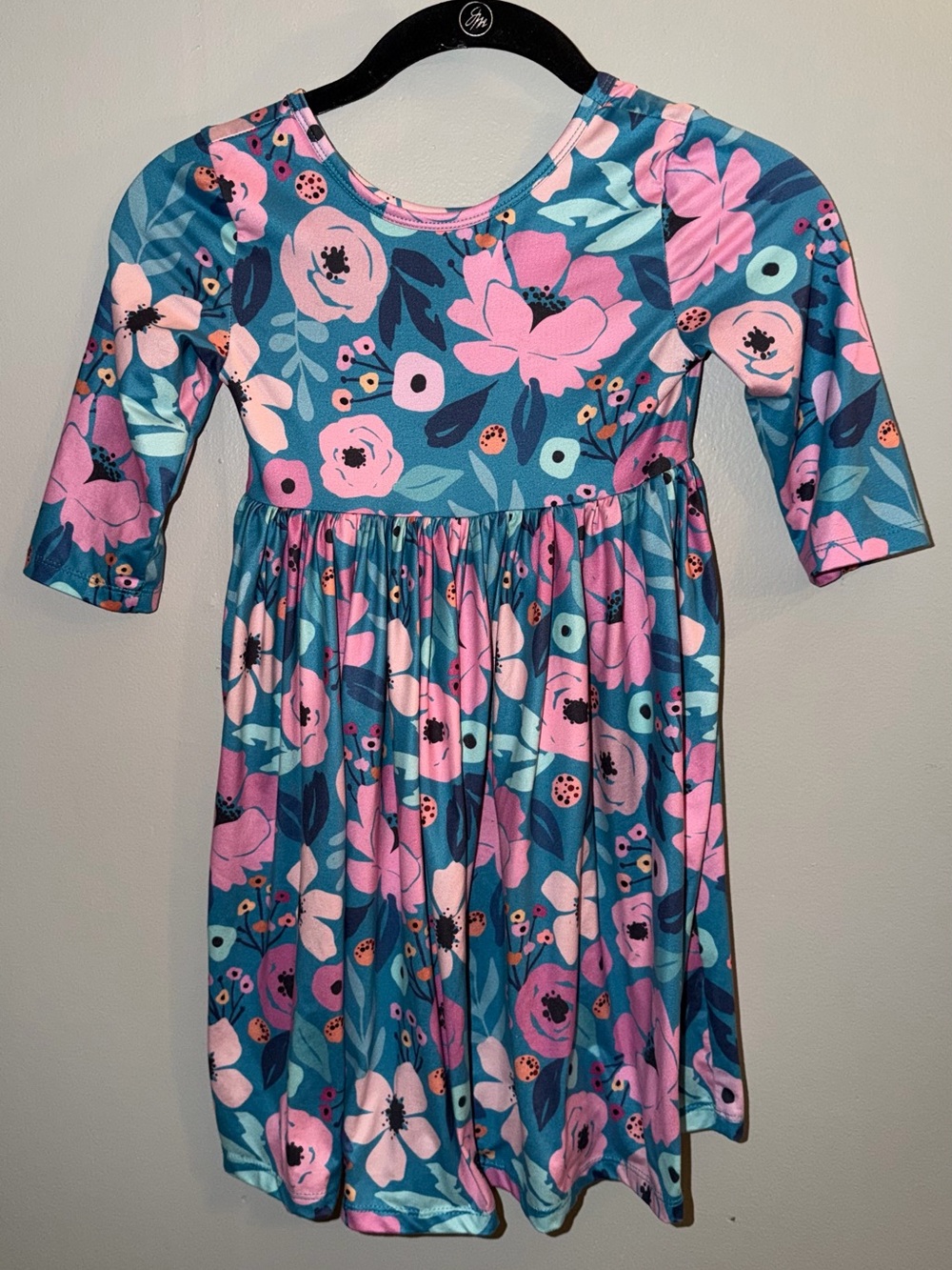 Girls Teal and Pink Floral Twirl Dress by Mila & Rose